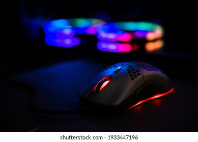 Gaming Mouse With RGB Led Lights In Background