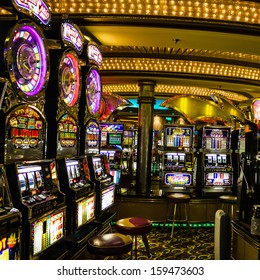 Gaming slot machines, American gambling casino, cruise ship Vision of the Seas, Royal Caribbean International, USA.