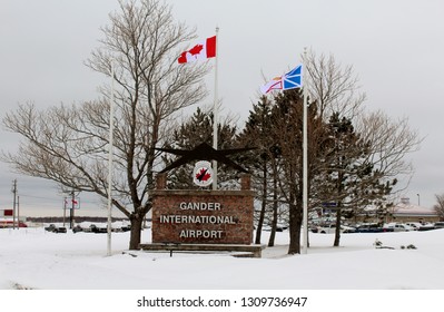 Gander Newfoundland Canada - Feb. 08, 2019 - Gander International Airport Sign