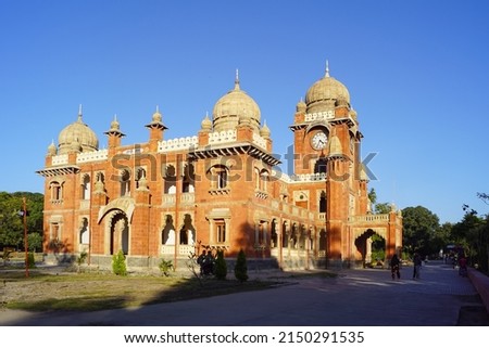 Gandhi Hall, Ghanta Ghar, Indore, Madhya Pradesh, Huge Wall Clock, Clock Tower, Indian Architecture with Selective Focus and Blur