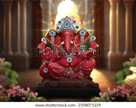 Ganesh Illustration of colorful hindu lord Ganesha on decorative background- Graphical poster modern art 3D wallpaper Ganpati