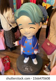 Gangnam, South Korea - Oct 2019: Kim Namjoon, RM character figurine at the House of BTS Pop Up Store at Gangnam, Seoul which features limited edition merchandise and showcases MV sets of the group.