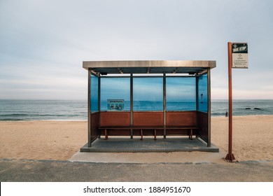 Gangneung, Korea - December 9, 2020 : Hyangho Beach Bus Stop