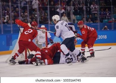 GANGNEUNG, SOUTH KOREA - FEBRUARY 17, 2018: Jordan Greenway Of Team USA In Action Against Team Olympic Athlete From Russia Men`s Ice Hockey Preliminary Round Game