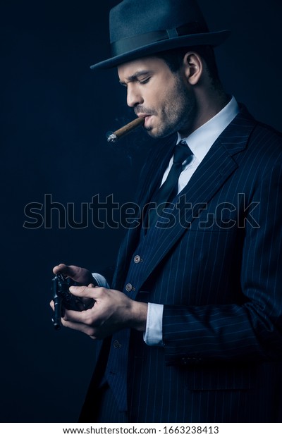 Gangster Cigar Mouth Loading Revolver On Stock Photo 1663238413 ...