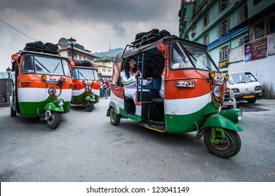 GANGTOK, INDIA-APRIL 10: The Classical Auto Rickshaw Is The Unique Vehicle Style Of Local Transportation In Several Asian Countries On April 10, 2010 In Gangtok, India.