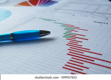 Gantt Chart with Pen - Shutterstock ID 599957453