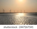 Gaomei Wetlands Turbine in sunset Taiwan`