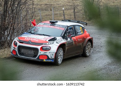 Gap, France - January 24th 2020 : Monte Carlo WRC, Eric Camilli And François-Xavier Burezi In Their #27 Citroën C3 R5, WRC3