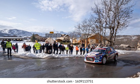 Gap, France - January 25th 2020 : Monte Carlo WRC, Yoann Bonato And Benjamin Boulloud In Their #26 Citroën C3 R5, WRC3