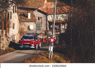 Gap/France; 1/25/2019: S. Ogier Jumping (Citroën C3 WRC) At SS7 Roussieux - Laborel 1