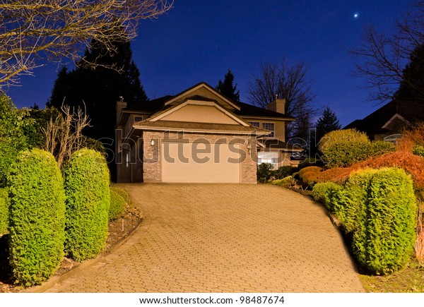 Garage Big Driveway Dusk Night Dawn Stock Photo Edit Now 98487674