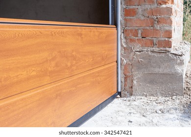 Garage Doors Installation.Close Up Of Sectional Panels In Metal Profile