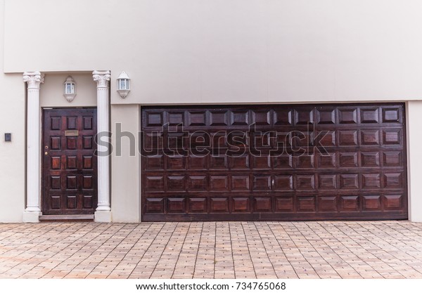 Garage Double Pedestrian Doors Sidewalk Double Stock Photo Edit