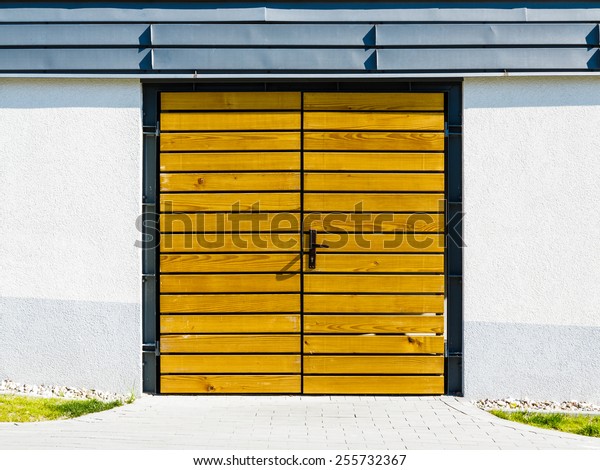 Garage House Warehouse Entry Yellow Wooden Stock Photo Edit Now