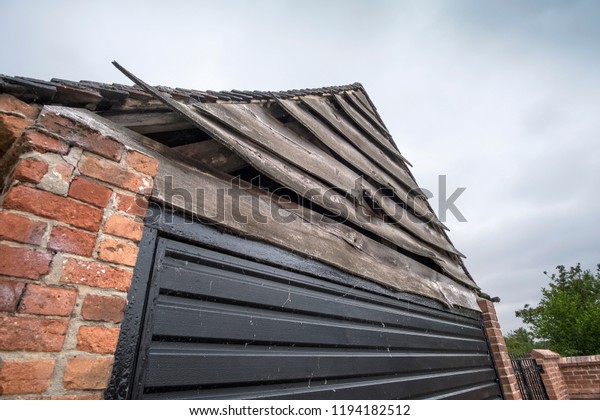 Garage Rustic Warped Wooden Shingle Gable Stock Photo Edit Now