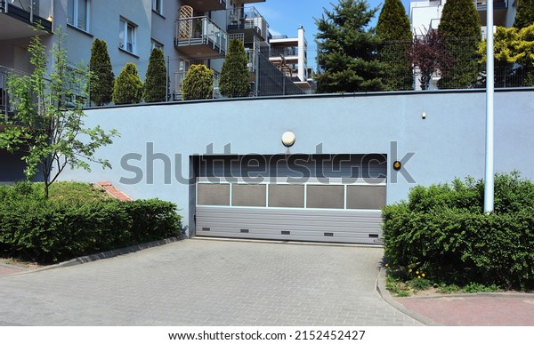 Garage under the building in a new multi-family\
residential building