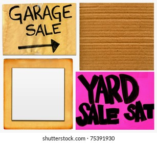 Garage And Yard Sale And Blank Cardboard Signs Set