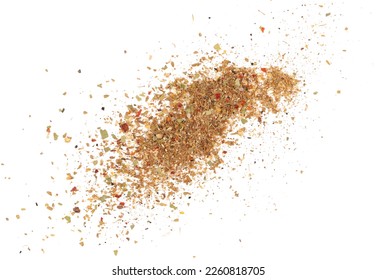 Garam masala, minced spice blend, mix black pepper, coriander, cumin, garlic granules, allspice, sea ​​salt, ground chili peppers, cinnamon, cloves grain, chopped ginger, bay leaves isolated on white - Powered by Shutterstock