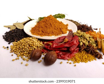 Garam masala powder, Indian traditional curry masala powder with ingredients
