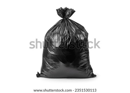 Garbage bag, black nylon, isolated on white background.