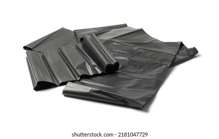 Garbage Bag Roll Isolated. Trash Package, New Rolled Plastic Bin Bags, Black Polyethylene Waste Container On White Background