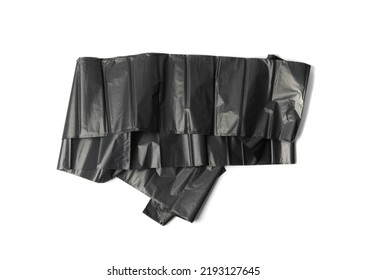 Garbage Bag Roll Isolated. Trash Package, New Rolled Plastic Bin Bags, Black Polyethylene Waste Container On White Background