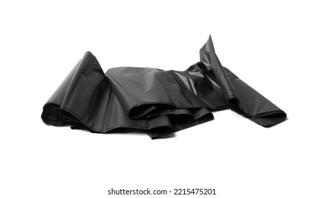 Garbage Bag Roll Isolated. Trash Package, New Rolled Plastic Bin Bags, Black Polyethylene Waste Container On White Background