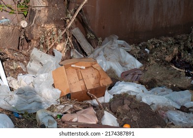 Garbage Being Dumped And Stored In A Vacant Downtown Residential Lot, Raising Issues Of City Waste Management And Public Health