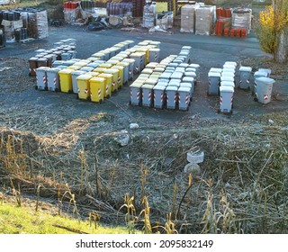 A Lot Of Garbage Bin Inside A Warehouse