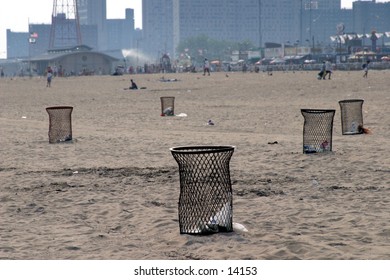 garbage bins on beach