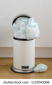 Garbage Can Full Of  Used Dirty Diapers 
