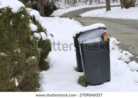 Garbage cans outside in the snow 