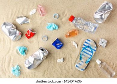 Garbage Collected On The Beach.Top View