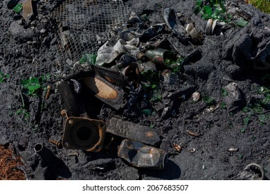 Garbage Dirt Ground Closeup Bottles