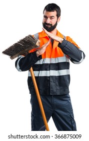 Garbage Man Making Time Out Gesture