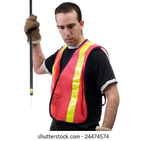 A Garbage Picker With A Poking Stick, Isolated Against A White Background