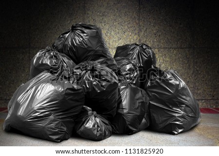 garbage is pile lots dump trash, many garbage plastic bags black waste at concrete wall, pollution from trash plastic waste garbage, bags bin of plastic waste, pile of garbage waste, lots of junk dump