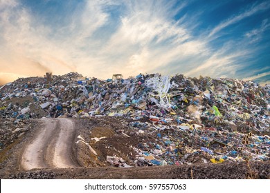 Garbage Pile In Trash Dump Or Landfill. Pollution Concept.