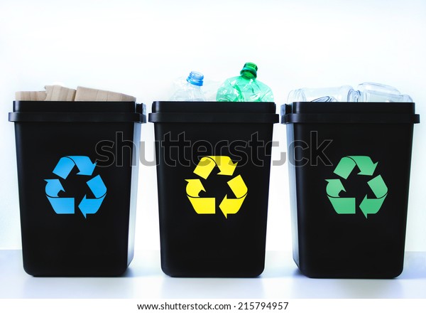 Garbage placed in\
containers for\
segregation.