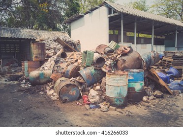 Garbage removal hazardous danger waste industrial. Pile of junk biohazard trash disposal.