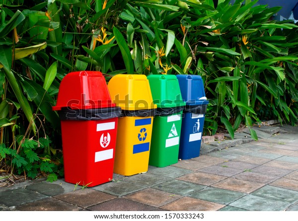 Garbage Sorting Trash Can Red Yellow Stock Photo 1570333243 | Shutterstock