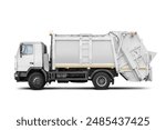 A garbage truck, dustbin lorry, dustcart, refuse collection vehicle to collect municipal solid waste isolated on white background.