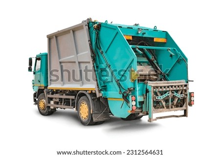 Garbage truck on a white isolated background. Separate collection and disposal of garbage. Vehicle for gathering and disposal of garbage