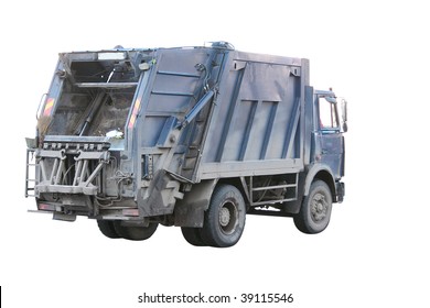 Garbage Truck Under The White Background. 