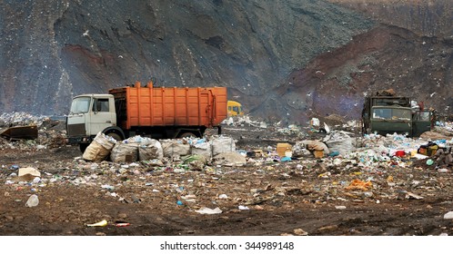 Garbage Truck Unloading At The Dump