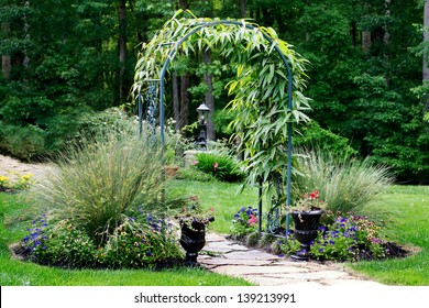 Garden Arbor Leading To Forest Path