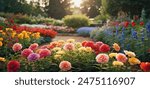 garden background, colorful flowers blooming in spring, beautiful flower garden view