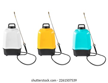 Garden backpack battery sprayer isolated on white background. Cordless agricultural sprayer isolated.  - Shutterstock ID 2261507539