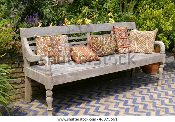 Garden Bench Arabic Cushions Millingen Gelderland Stock Photo